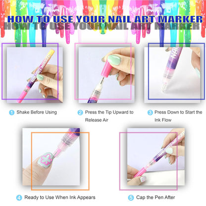 12 Colors Nail Art Pens Set 3D Nail Polish Pens Graffiti Dotting Pen Acrylic Paint Pens Point Liner Pen Drawing Painting for Nails Art Design Manicure Nail DIY Decoration